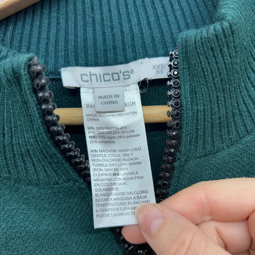 Chico's Oversized Poncho Cardigan Sweater XXS/XS Zip Up Green Black Knit - Picture 5 of 5
